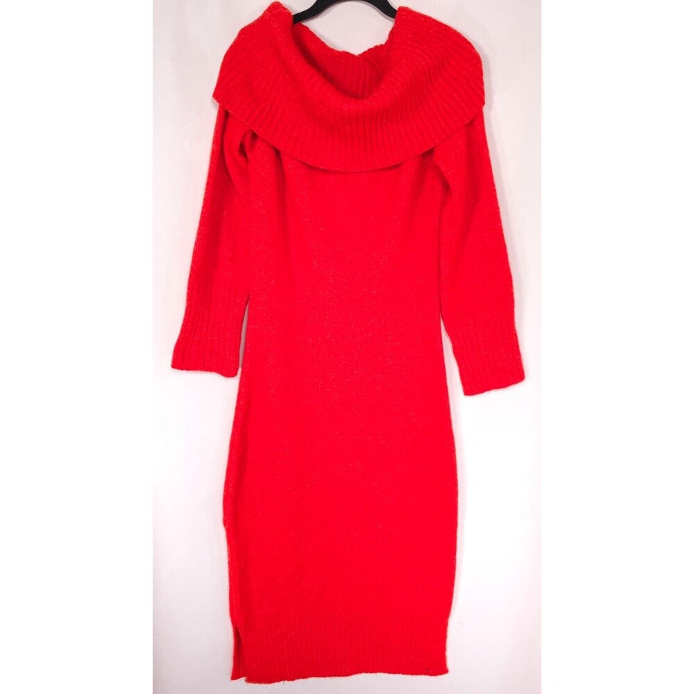 ANTHROPOLOGIE DAILY PRACTICE Womens Midi Sweater Dress M Off-Shoulder Foldover